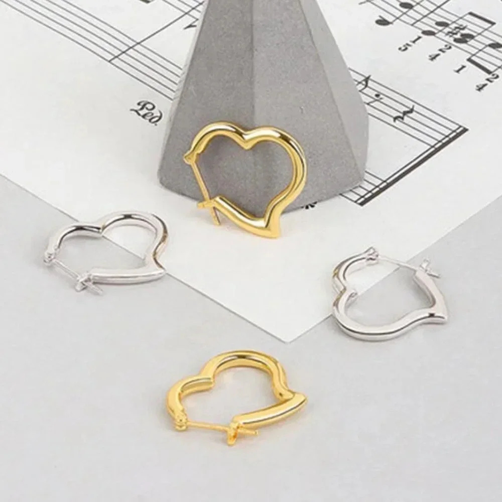 925 Sterling Silver Heart Hoop Huggie Earrings (Silver or Gold)